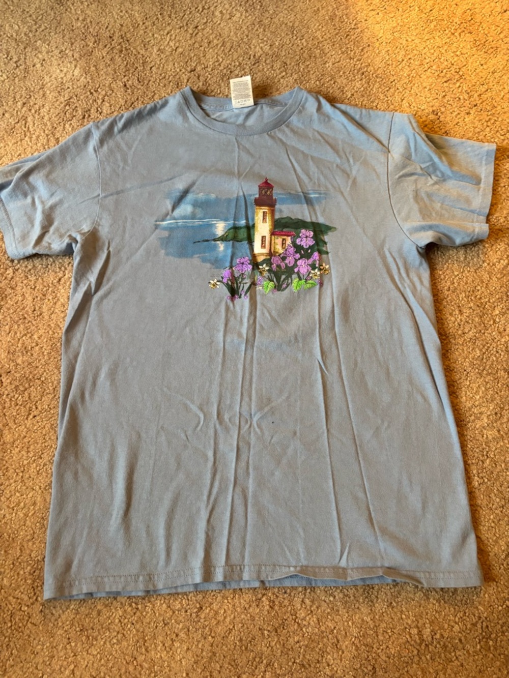 Delta Light Blue Pro Weight T-Shirt With Lighthouse